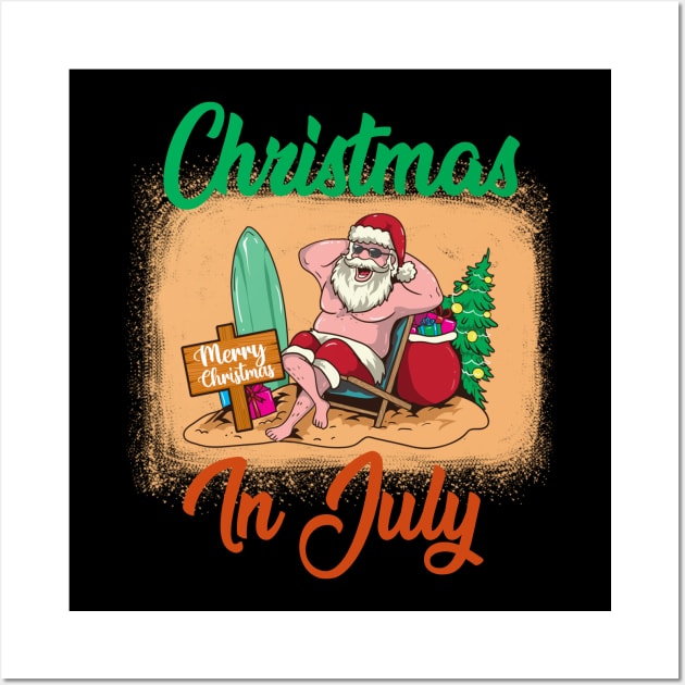 Christmas In July Funny Santa Summer Beach Vacation Wall Art by Kagina